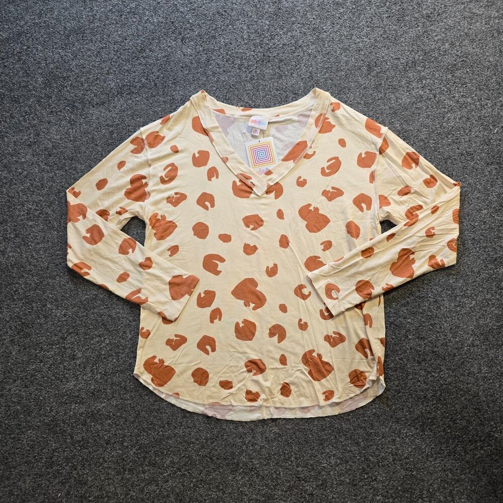 Lularoe Top Women Size Medium Beige Vicki V Neck Long Sleeve Soft Stretch Casual